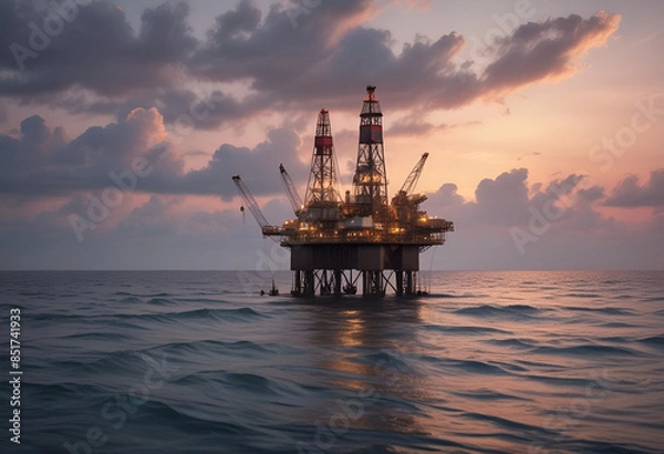 Fototapeta oil well in the middle is the sea in minimal style
