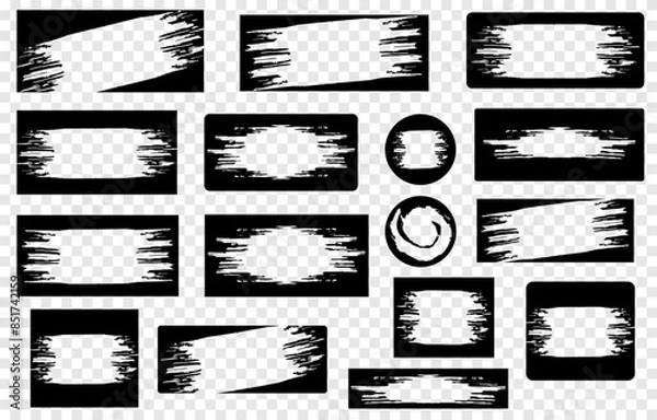 Fototapeta Set of black empty frames with grunge design for tickets, tags, labels, advertising, vector.