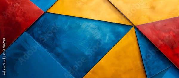 Fototapeta geometric metal chrome texture with empty space in blue, golden yellow, and red background