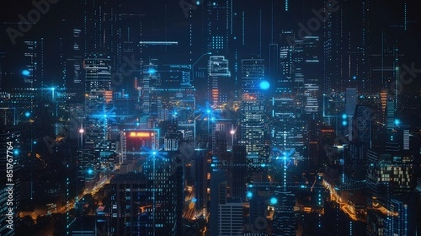 Fototapeta Abstract AI visualizations overseeing smart city advancements and technological integration