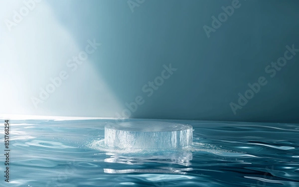 Fototapeta Podium made of clear water for product display. Freshness and clarity concept