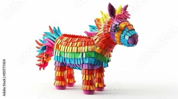 Fototapeta A pinata clipart, celebration element, 3D realistic illustration, colorful design, isolated on white background