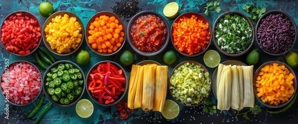 Fototapeta A Colorful Collage Showcased Tamales With Vibrant And Decorative Toppings, Highlighting The Creativity In Presentation