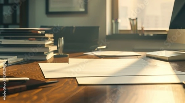 Fototapeta Closeup office desk with work papers and document background