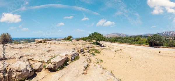 Fototapeta View from Valley of Temples, Agrigento, Sicily, Italy