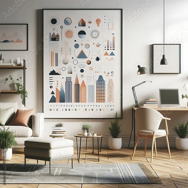 Obraz A room style interior set design with a large picture on the wall informative optimized Vibrant optimized.
