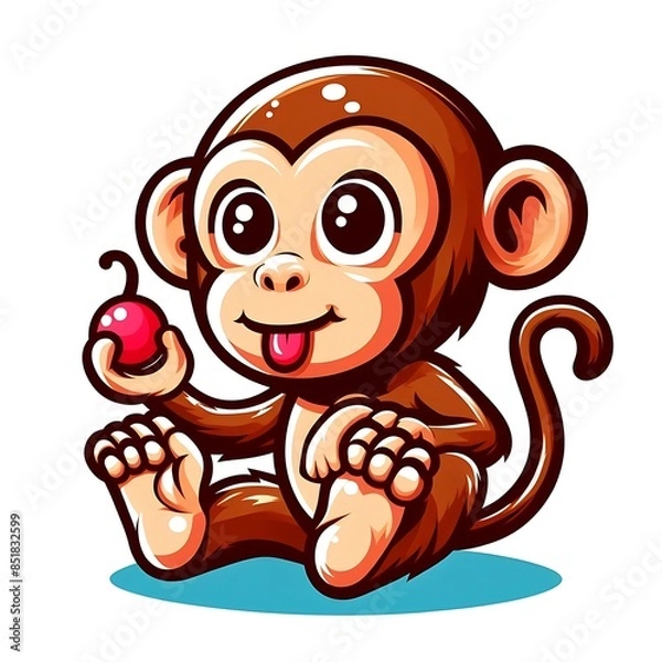 Obraz A cartoon of a monkey design colours drawing graphic holding a cherry engaging Artistic engaging Vibrant.
