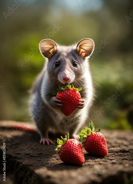 Obraz Rat with strawberry, generative Ai 