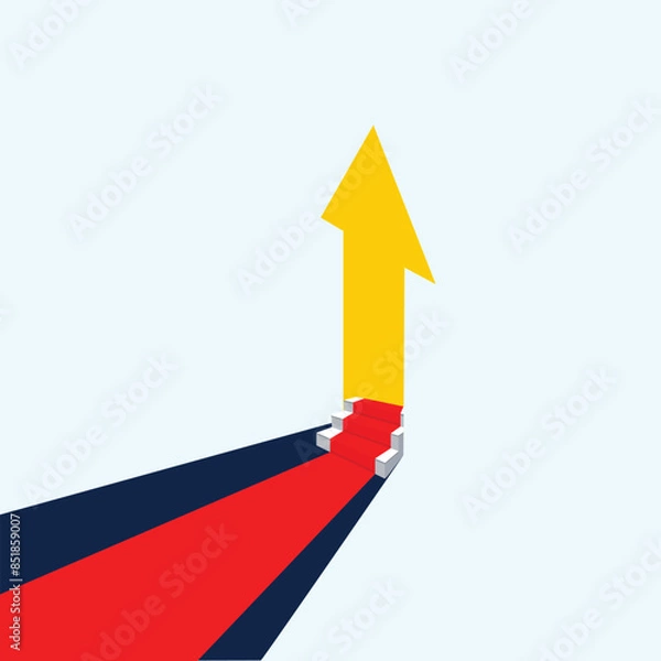 Fototapeta Colorful Illustration of success steps and red carpet with the up-lifting arrow in the middle.