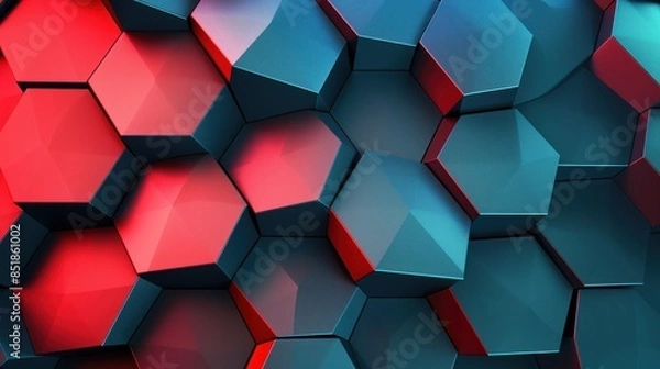 Fototapeta Abstract Hexagonal Pattern in Red and Blue