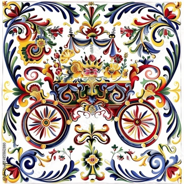 Obraz Sicilian ceramic style tile, featuring decorative flourishes with floral elements.