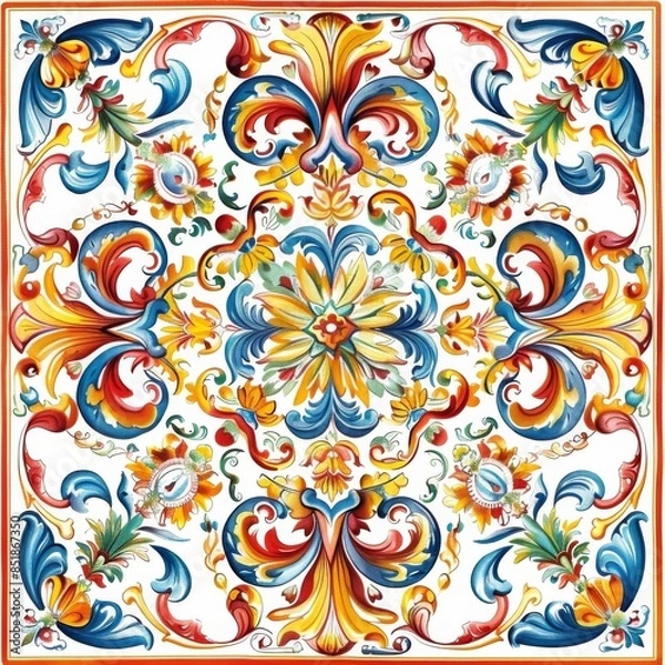 Obraz Sicilian ceramic style tile, featuring decorative flourishes with floral elements.