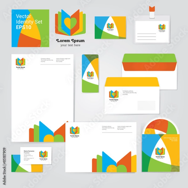 Obraz Identity corporative set design template in hot yellow, red and orange colors on white background.