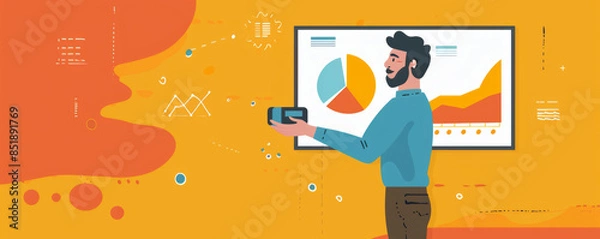 Fototapeta A man giving a presentation using a projector