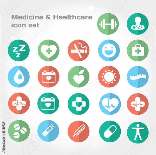 Fototapeta Medical and Healthcare flat round icon set