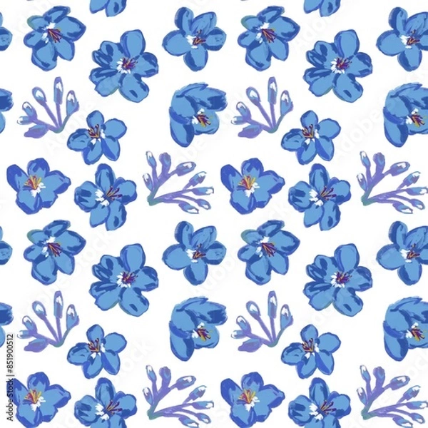 Obraz Seamless floral pattern with blue flowers