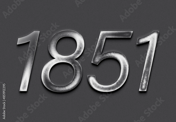 Fototapeta Chrome metal 3D number design of 1851 on grey background.