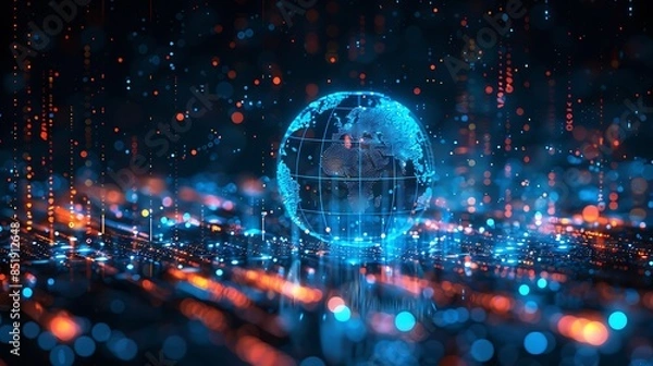 Fototapeta Abstract Tech Background and Digital Earth