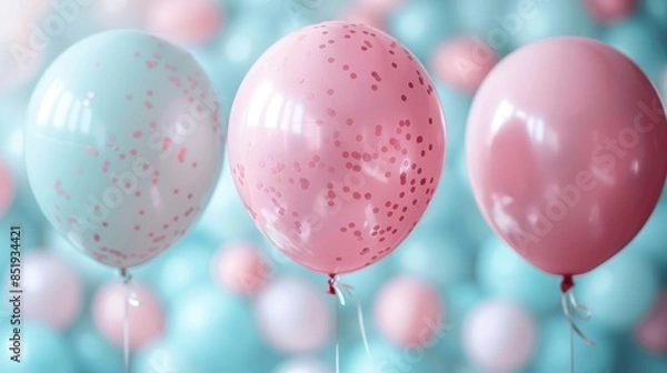 Obraz Vibrant balloons and confetti create a colorful display on a white background