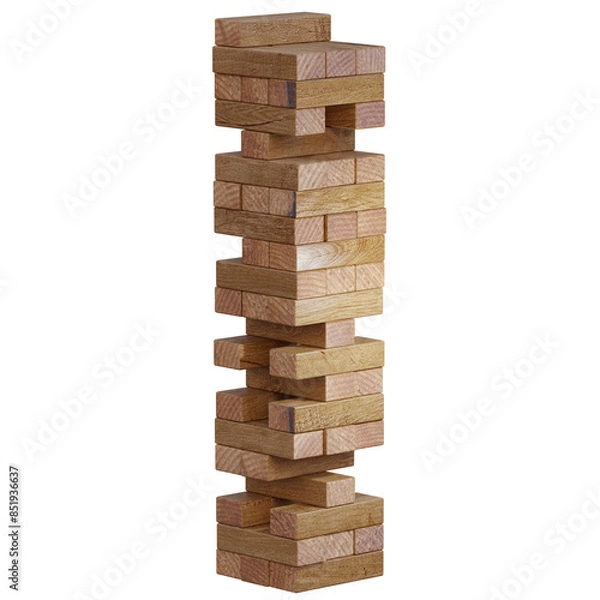 Obraz 3d render wooden jenga tower with transparent background