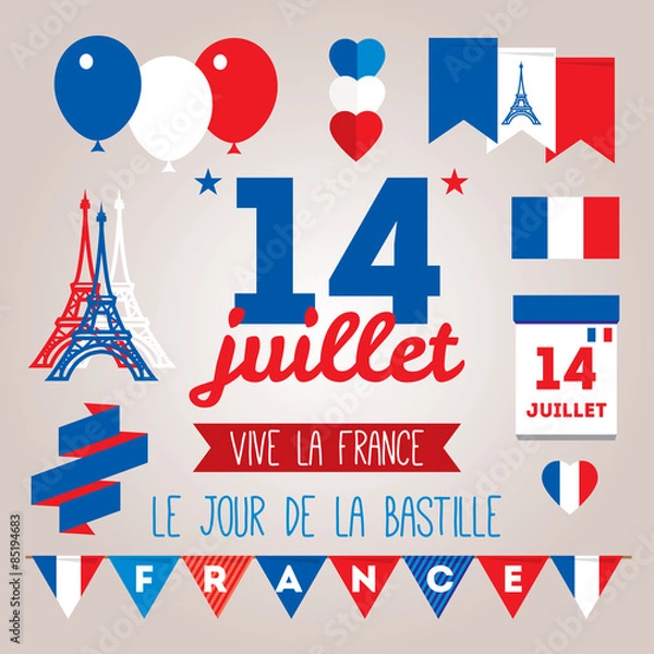 Fototapeta Set design elements for The Bastille Day 14 july