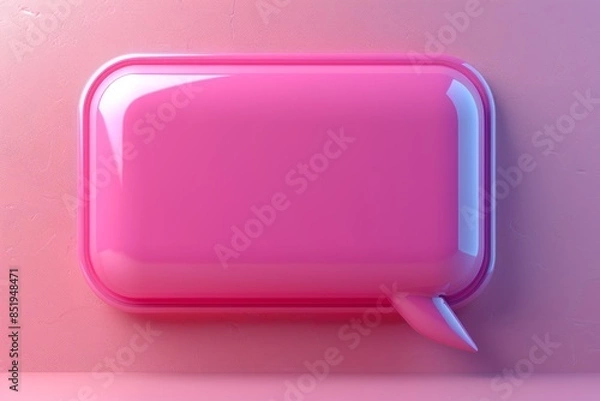 Fototapeta Pink rectangular message bubble with rounded corners on a textured pink background
