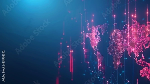 Fototapeta Abstract Graphic World Map on Blue Background Showcasing Big Data and Networking Concepts for a Modern Visual Appeal