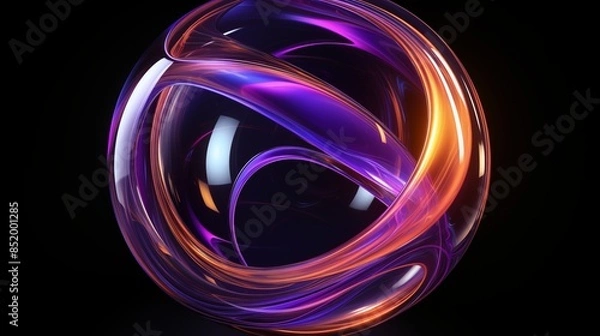Fototapeta Digital Abstract Sphere with Vibrant Purple and Orange Swirls