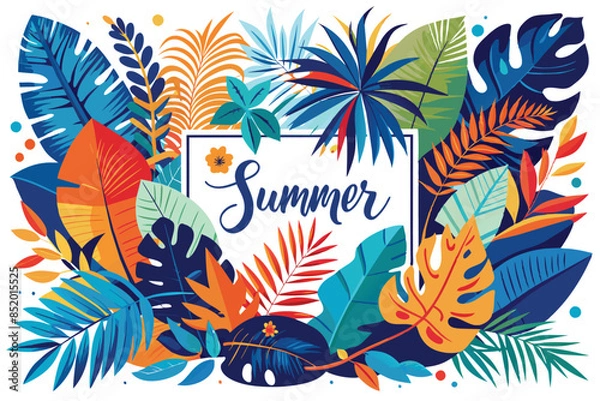 Obraz summer abstract vector background design with colorful tropical leaves. can be used for poster design template, sale banner.