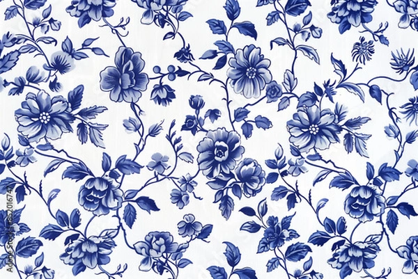 Obraz pattern blu stile royal e regency su stoffa bianca, background