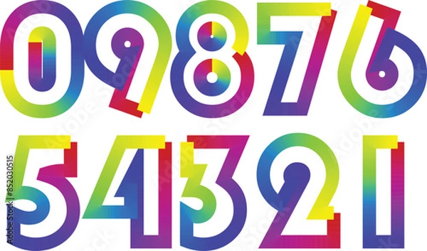 Fototapeta Colorful gradient set with number from 1 to 12, 3d realistic golden balloon number set for decoration design, numbers symbol set