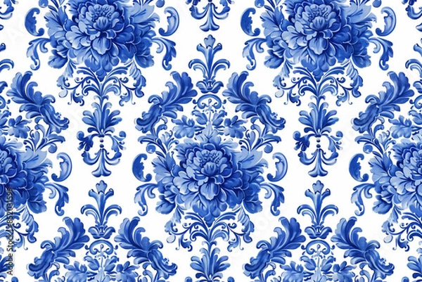 Obraz Blu royal pattern on white backround, regency style