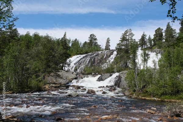 Obraz waterfall between trees in Norway