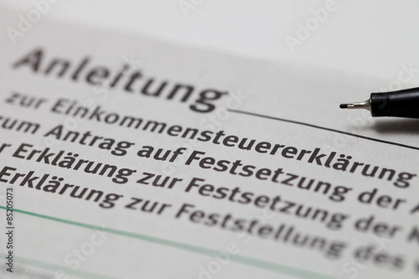 Fototapeta Steuer, Einkommensteuererklärung, Formular, Anleitung