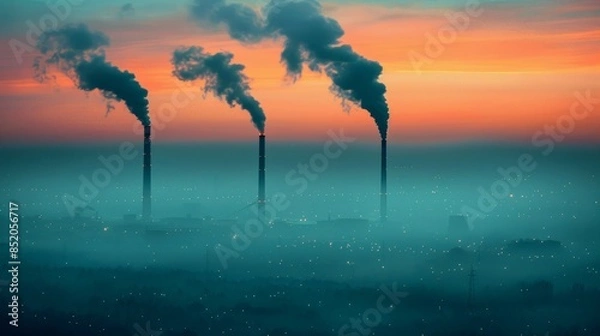 Obraz Coal power plant  environmental impact of industrial pollution and atmospheric consequences