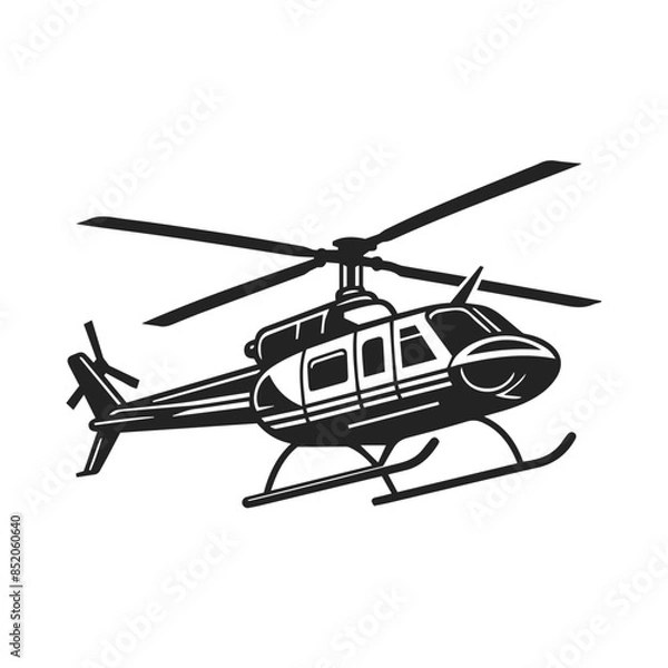Fototapeta Military helicopter illustration on white background. helicopter front view vector design. Black silhouette military helicopter vector illustration.