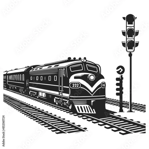 Fototapeta Continuous line vector illustration of a railway track. one line train.
