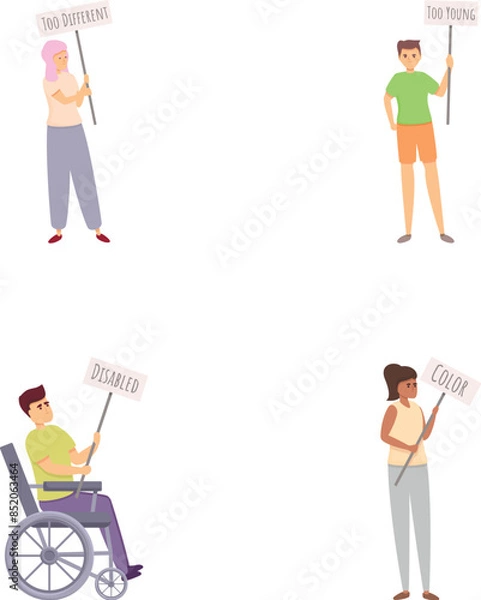 Obraz No discrimination icons set cartoon vector. People stand against discrimination. Equal rights