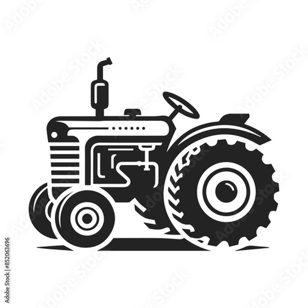 Obraz Minimalist Tractor Silhouette in Flat Vector Style Black & White. Perfect for Graphic Design Projects.
