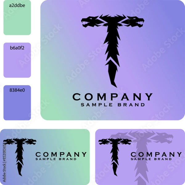 Obraz Dragon Logo in the Shape of the Letter T