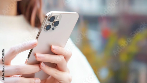 Fototapeta スマホを操作する女性の手元