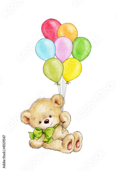 Obraz Cute Teddy bear with balloons