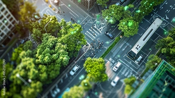 Fototapeta Aerial View of a Busy City Intersection