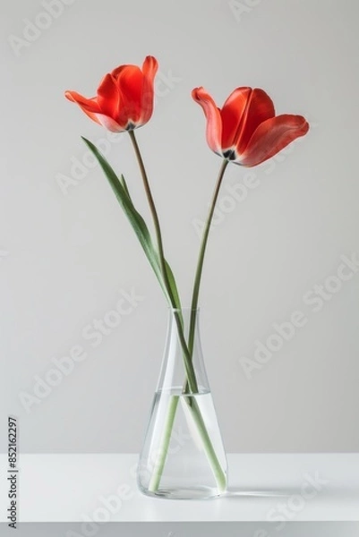 Fototapeta Darwin Hybrids Tulips in studio, white copy space on right side, Comport, bliss, close up, Studio Lighting, Flower Photography, Isolated on white Background