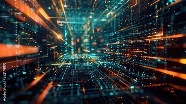 Fototapeta Abstract technological background composed of lines and grids