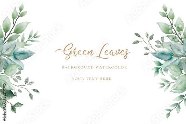 Fototapeta Green leaves background with watercolor