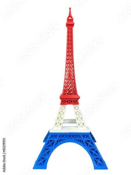 Fototapeta Eiffel Tower Model with Red White Blue Stripe printed by 3D Printer Isolated