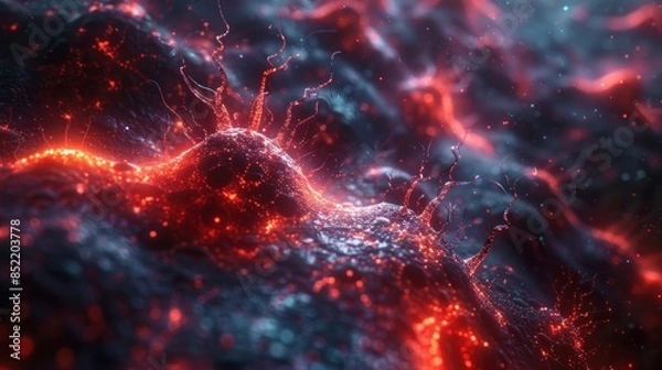 Fototapeta Neuron cell concept with glowing network