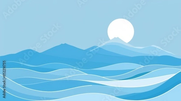 Fototapeta Scenic Ocean and Mountain View at Sunrise, Generative AI