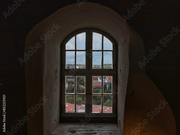 Fototapeta Fenster, Blick aus dem Schloss Colditz am 31. Mai 2024, Colditz, Landkreis Leipzig, Sachsen, Deutschland	